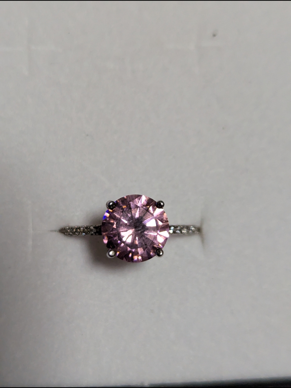 Pink Round-Cut Solitaire Ring with Pavé Silver Band
